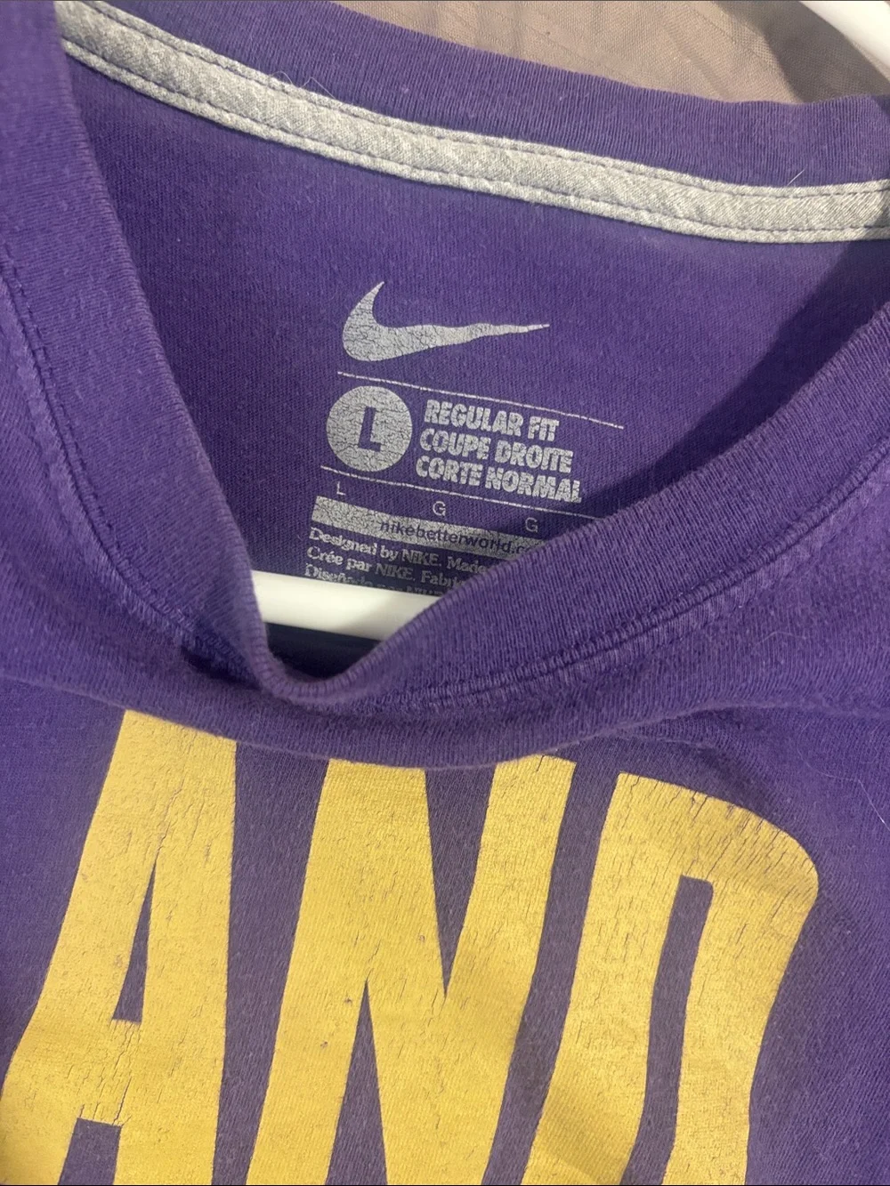 Vintage Nike Purple Tee with Gold Vertical Text